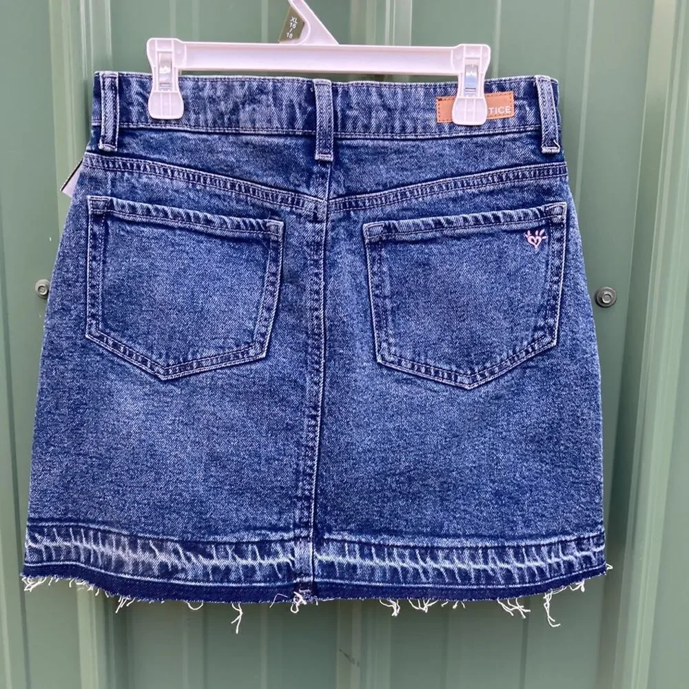Justice Girls High Rise Icon Destructed Denim Skirt, Size XL 16/18